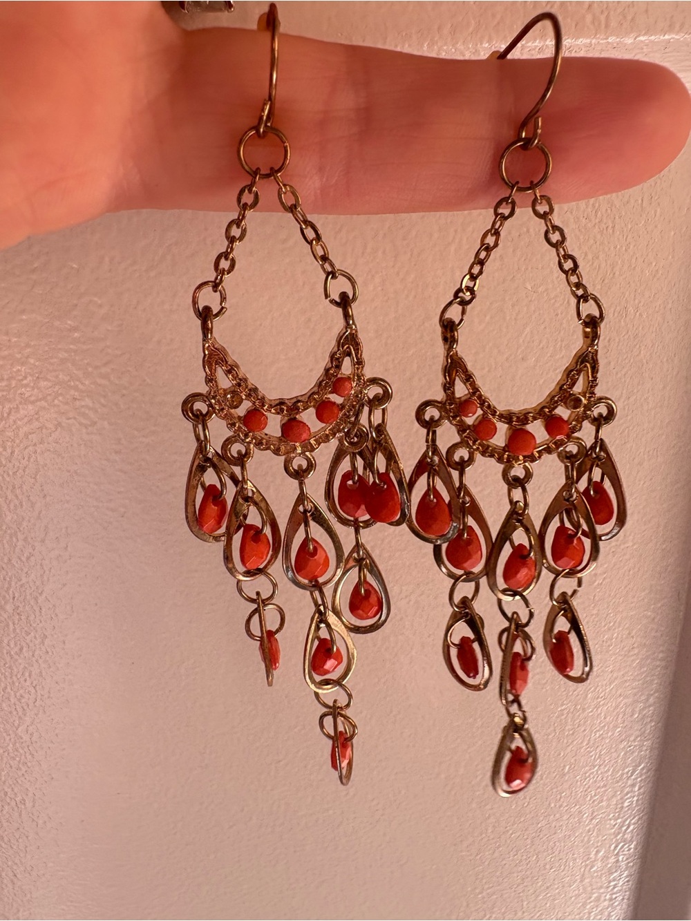 Gold-Tone Red Teardrop Chandelier Earrings - Picture 1 of 6